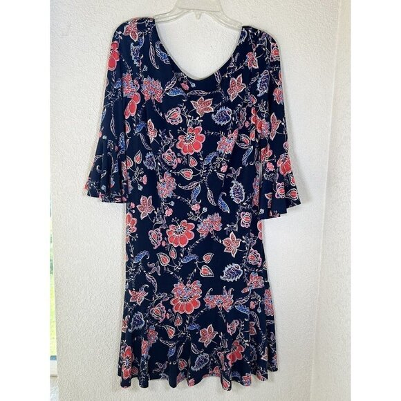 Eliza J Dress Size 14 Floral Midi Dress Fit and Flare 3/4 Sleeve Gold Zipper - Picture 1 of 16